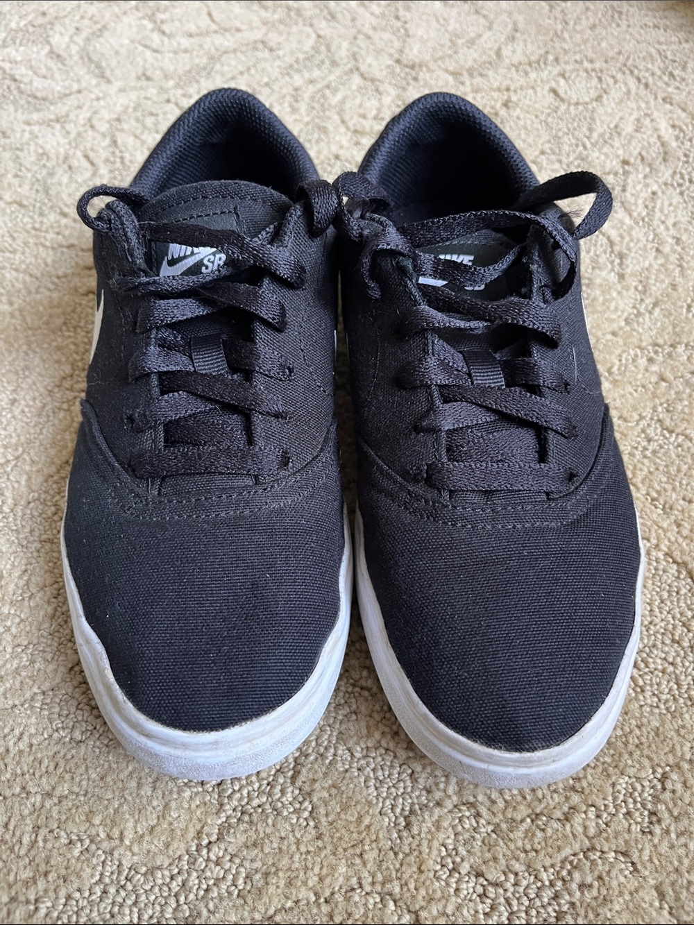 Boys Nike Black Canvas Low-Top Sneakers with White Soles